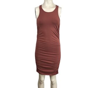 Tna Ruched Racerback Tank Dress Dusty Rose Midi Bodycon Size M